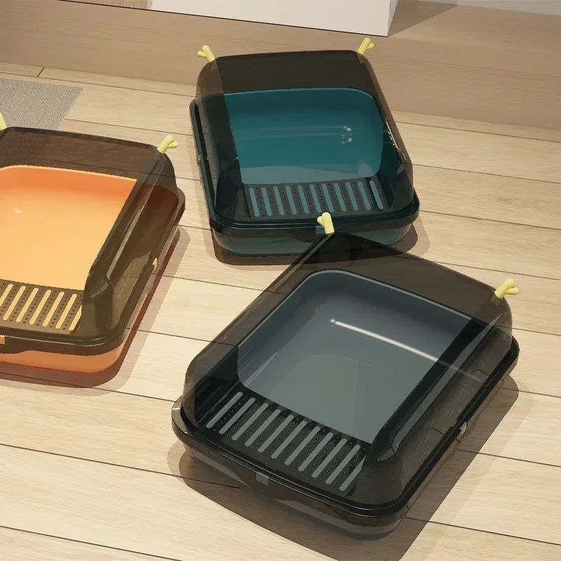 Semi-Enclosed Cat Litter Box - Splash-Proof Design