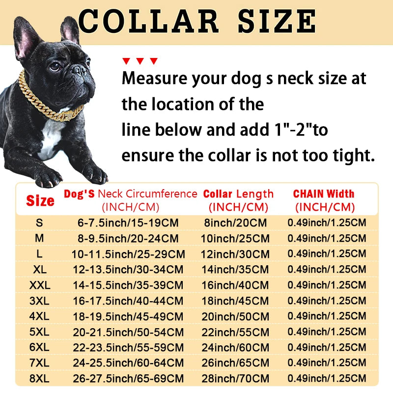 Cuban Chain Dog Collar with Diamond Design - Secure Buckle