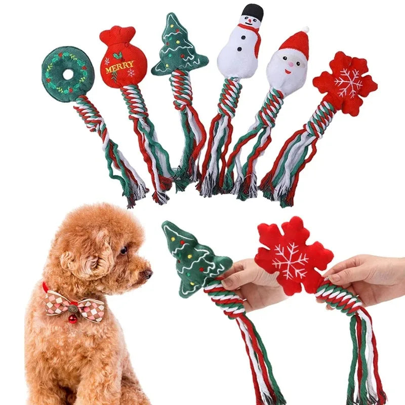 Christmas Cotton Rope Squeaky Chew Toy