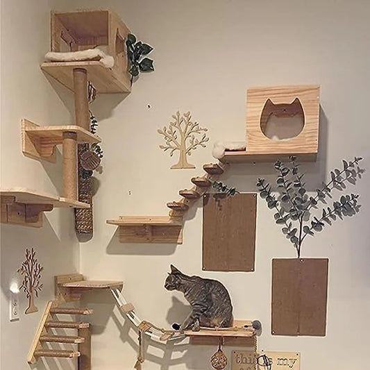 Wall-Mounted Cat Hammock with Scratching Posts, Ladder Steps & more