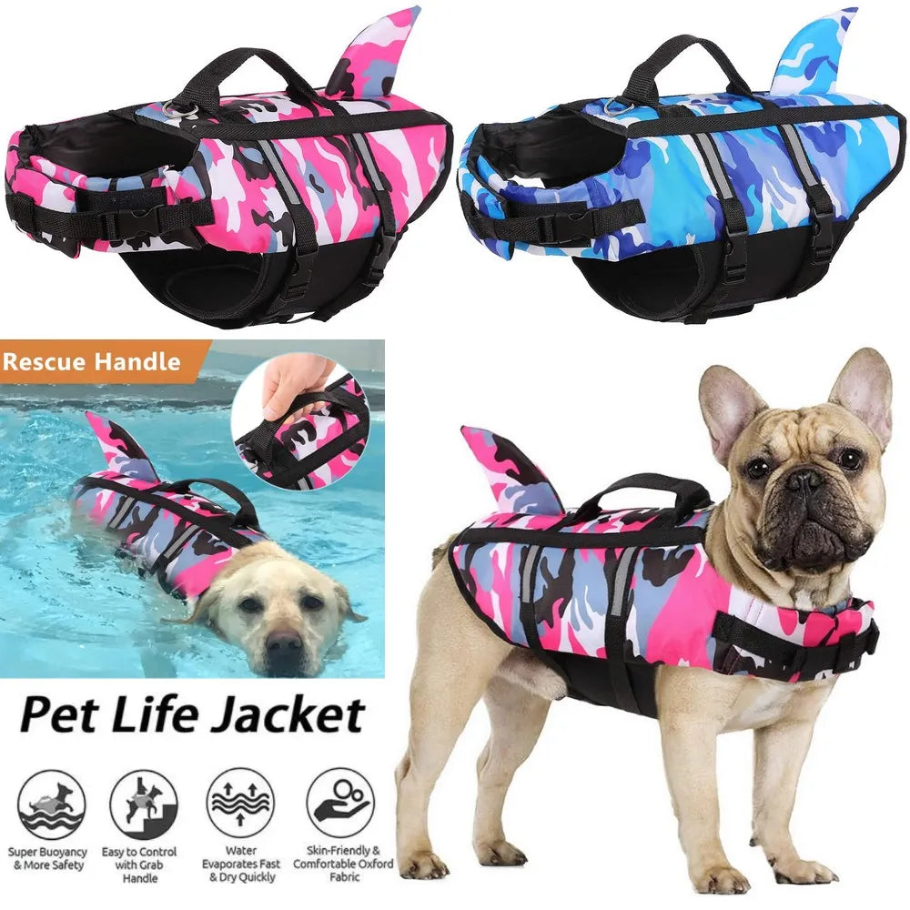 Pet Dog Save Life Jacket with fin shark shape & Harness