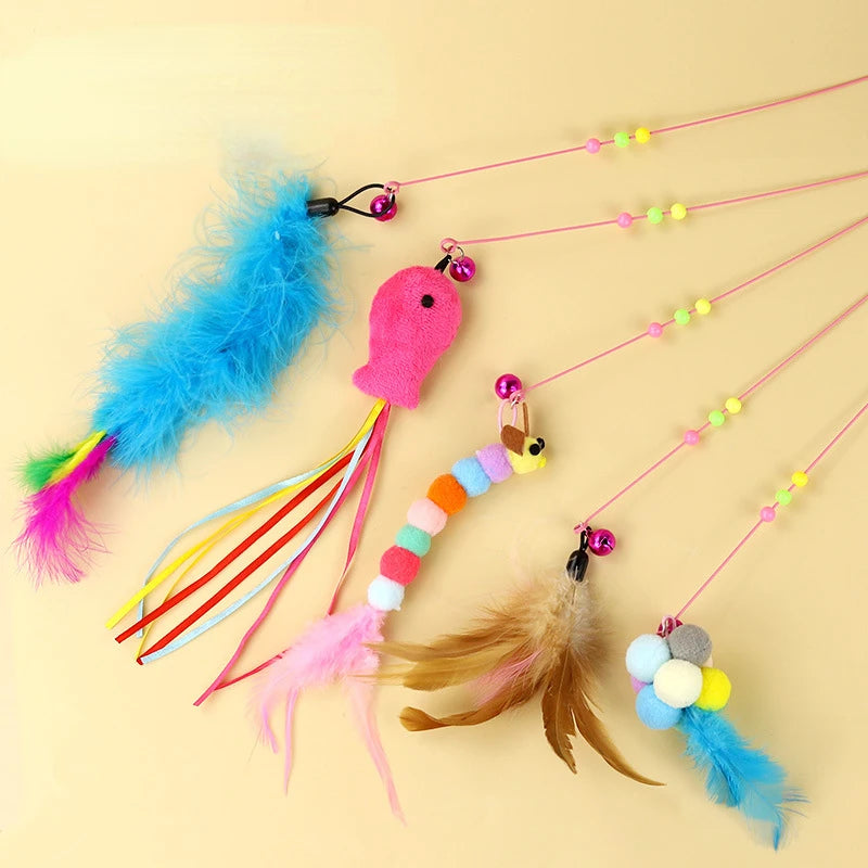 Feather Fish Teaser Wand - Interactive Cat Toy with Bell