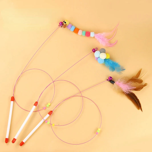 Feather Fish Teaser Wand - Interactive Cat Toy with Bell