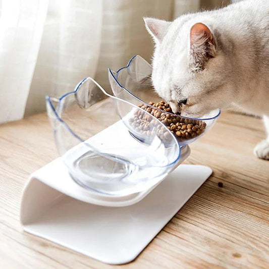 Non-Slip Double Pet Bowl with Stand: Cat Feeding Solution