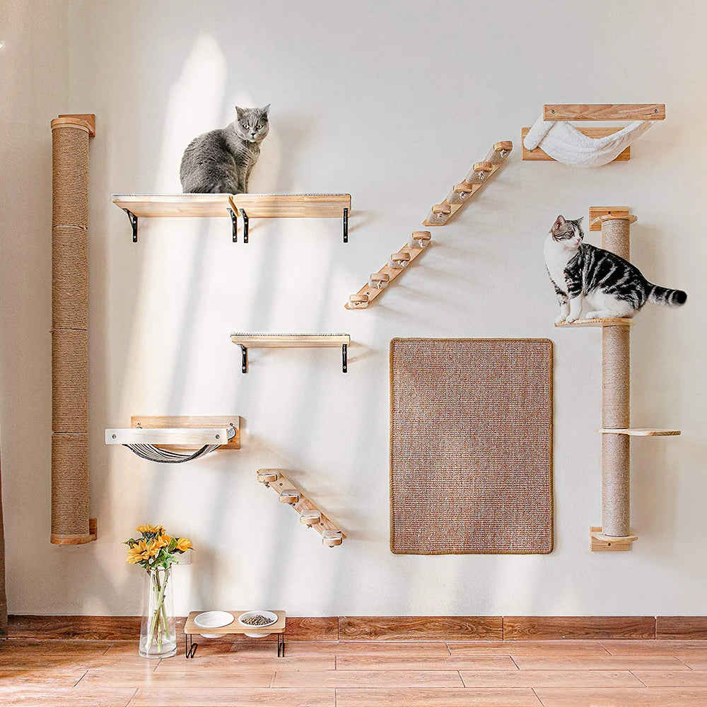 Wall-Mounted Cat Climbing Shelf with Scratching Posts