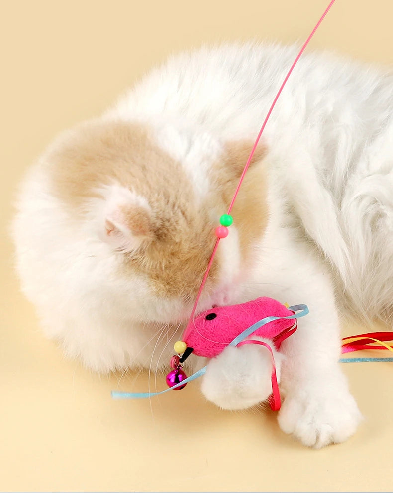 Feather Fish Teaser Wand - Interactive Cat Toy with Bell