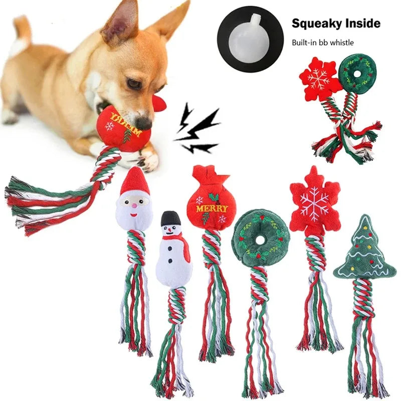 Christmas Cotton Rope Squeaky Chew Toy